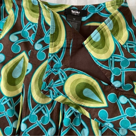 MASSIMO skirt pleated woven cotton tulip A line contemporary green blue size 12 - Picture 4 of 11